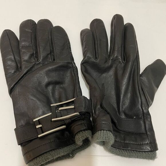 Calvin Klein Black Leather Gloves women’s size Medium buckle - Picture 1 of 6